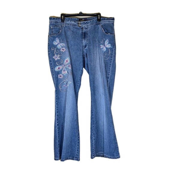 VTG Y2K Angels Floral Embellished  Rhinestone Embroidery Bootcut Bling Jeans 22 - Picture 1 of 12